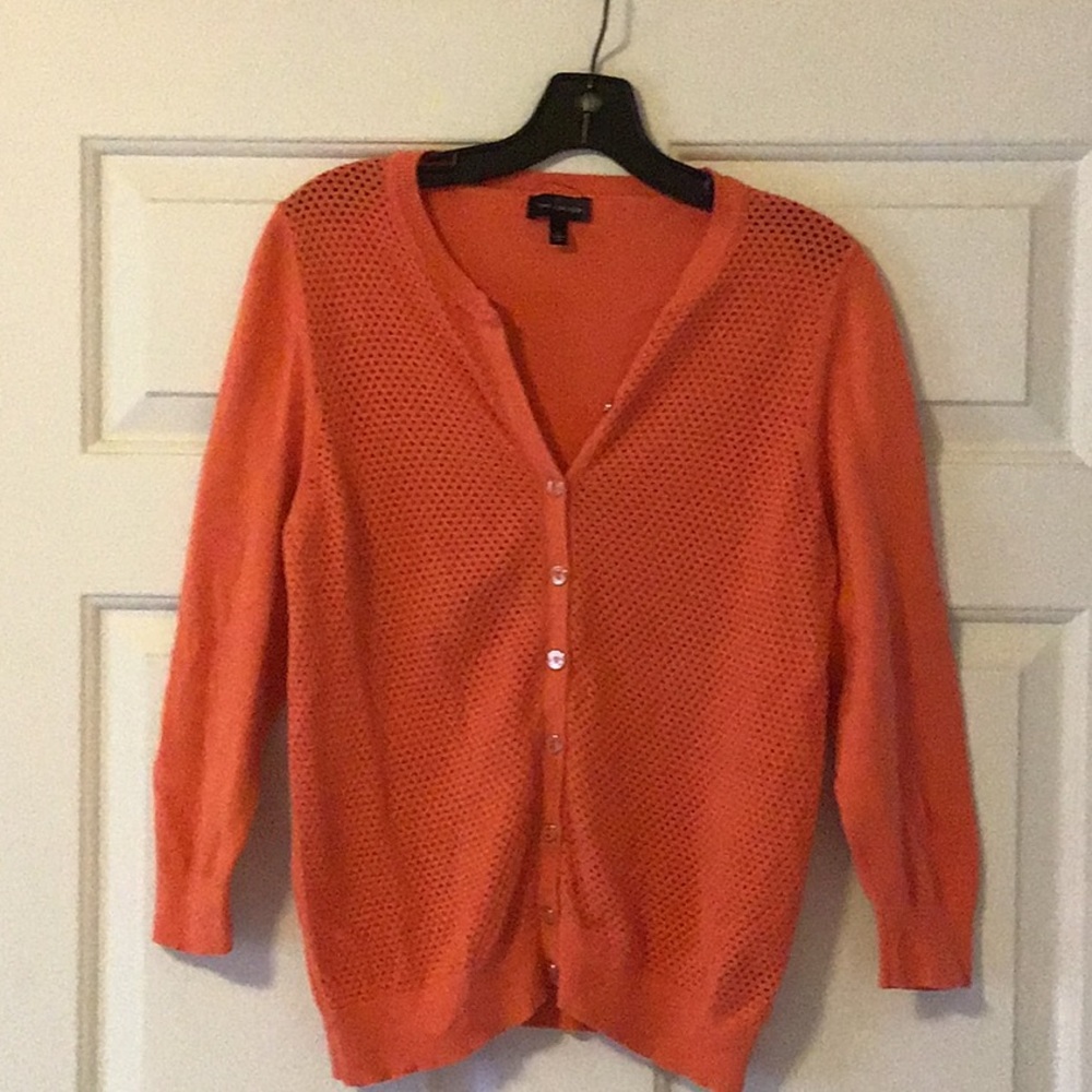Cute knit 3/4 sleeves cardigan in pretty orange